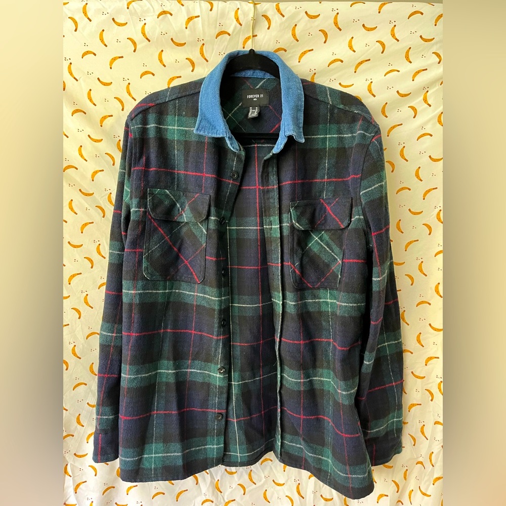 Plaid jacket with jean collar
